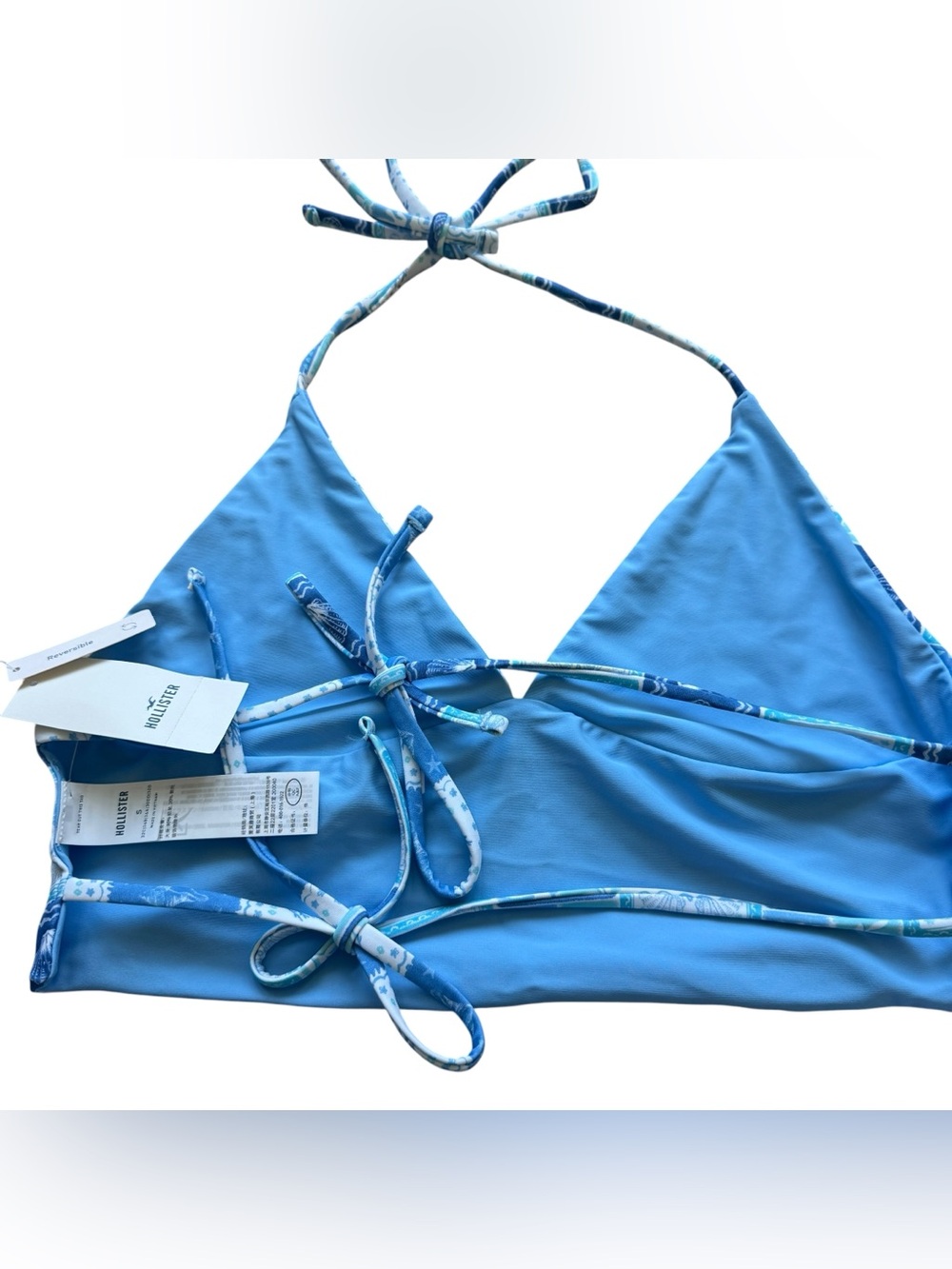 Hollister NWT Blue Coastal Tile Print Halter Bikini Set Top S Bottom M Cheeky - Picture 9 of 13